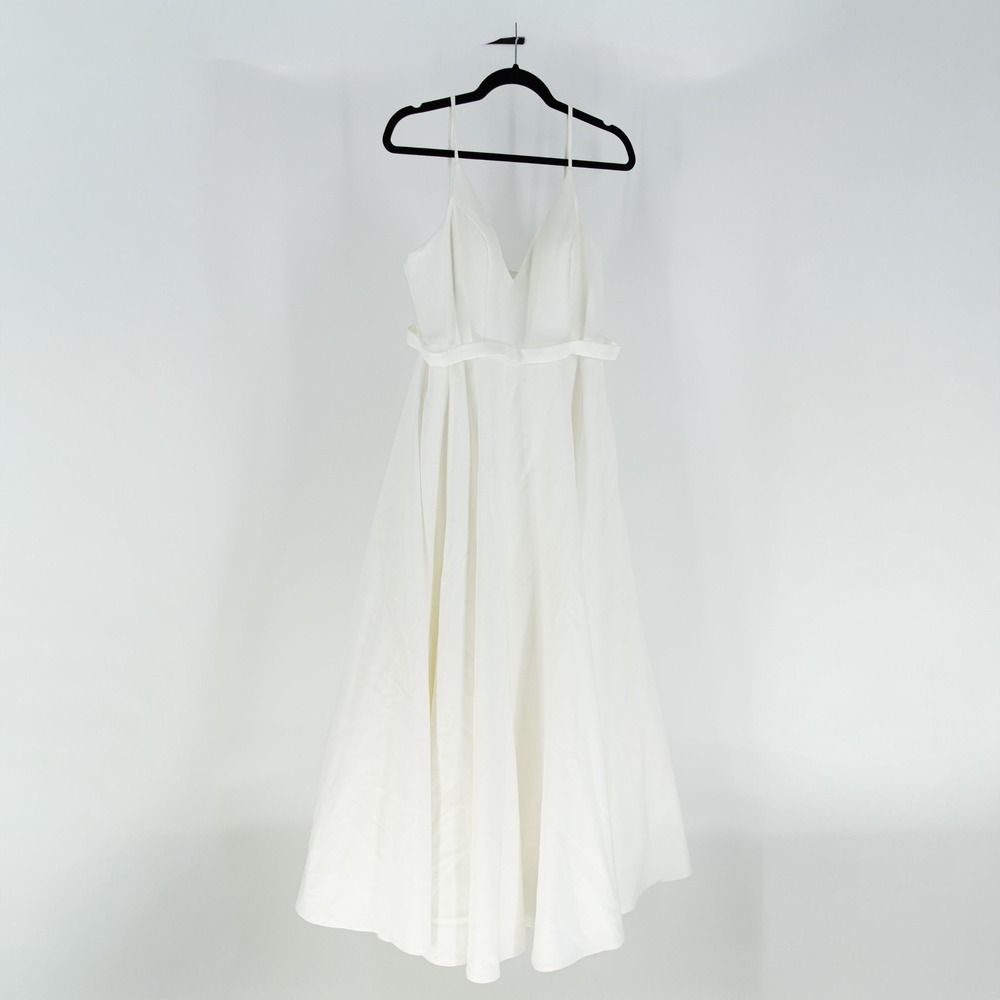 Mac Duggal White Classic ALine V Neck Ball Gown Dress Bridal Bride Wedding 48855